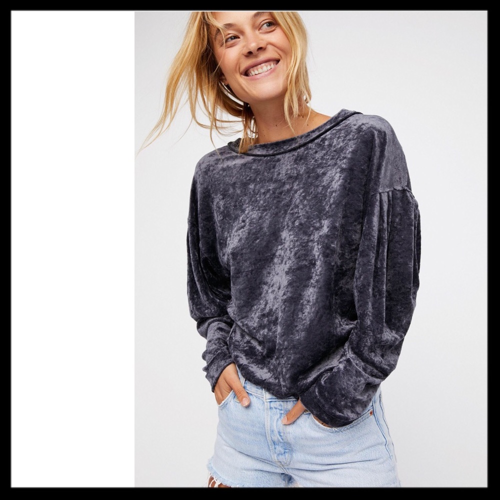 free people // crushed velvet sweatshirt gray NWT